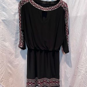 White House Black Market, Black Embroidered Blouson Dress